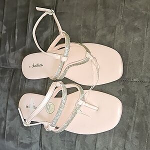 Chatties Light Pink Silver Rhinestone Adjustable Strap Open Toe Thong Sandal 10